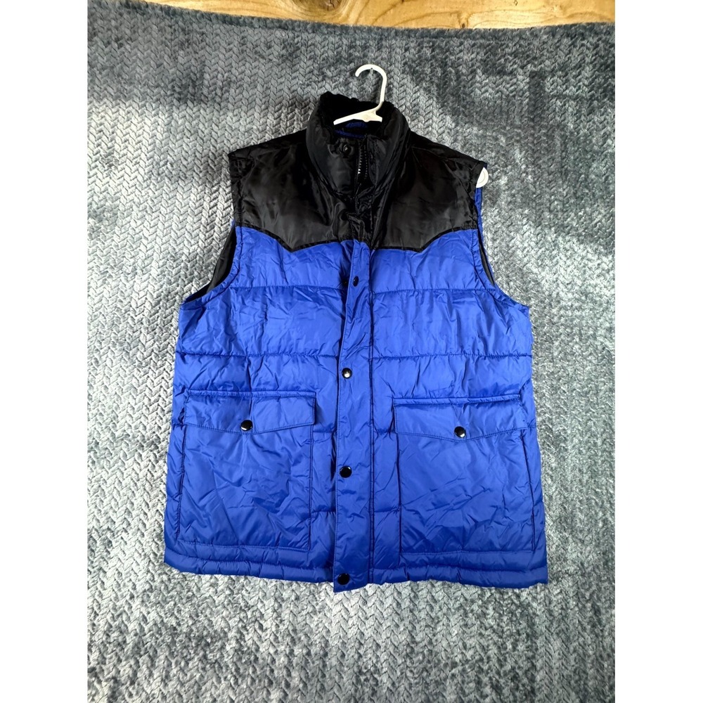 21‎ MEN Los Angeles Puffer Vest Mens Large Blue Black Mock Neck Outdoor Zip Up